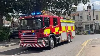 Kent Fire & Rescue Service Scania P280 Pump responding through Faversham with blue lights and siren