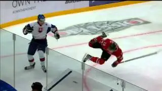 WJC - Branislav Rapac knees Mark Scheifele. Dec 28th 2012