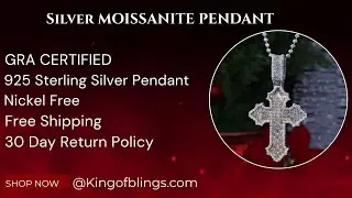 King Of Bling's 3.50ct VVS D Moissanite White Sterling Silver Charm Cross Pendant Men & Women's