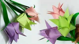 How to make paper tulips origami🌷DIY paper tulip | Giant paper tulips | Paper tulips making tutorial