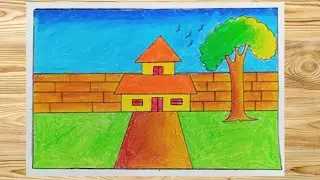 Scenery Drawing / How to Draw Beautiful Landscape Scenery Drawing /Village Scenery Drawing / Chitra