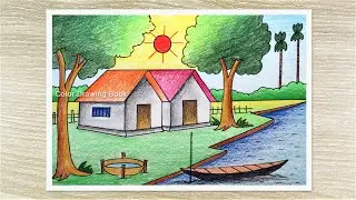 Gramer Prakitik Drisso Drawing, Village Nature Art, easy scenery drawing