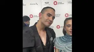 Alix Angelis and Brandon Delsid on Elton John AIDS Foundation Oscars 2024 Party red carpet