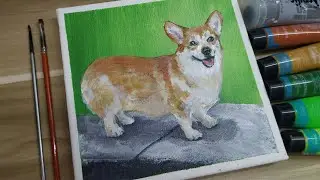 Acrylic painting / A Welsh corgi painting / Easy painting Tutorial # 111