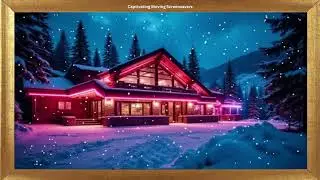 Large House with Pink Lights| Falling Snow | 4K Framed Art | No Sound Video