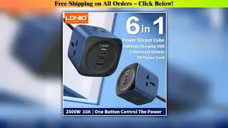 Cube Power Strip LDNIO 65W Charging Stations 2M Electric Extension Power Cord EU UK US Plug USB C