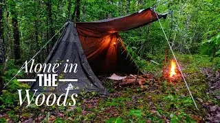 4 Days Winter Bushcraft in Snow, High Winds and Rain   Canvas Poncho Shelter   Vintage Wild Camping