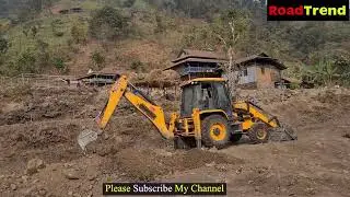 Jcb Backhoe machine cutting soil and leveling hill land @roadtrendmachinework