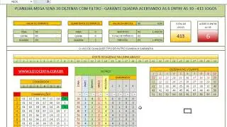 Planilha Mega Sena 30 dezenas com filtro
