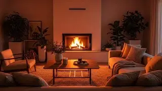 Cozy Aesthetic Living Room at Night • Warm Fireplace & Soft Rain Ambience 4K