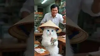 Crying cat in hat waves money as man shouts in shop #sadpictures #shocked #sadanimalfacts