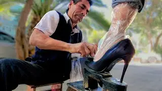 Getting my NEW HIGH HEELS Shiny! Street Shoe Shine By Tomas El Buki in Mexico City 🇲🇽 ASMR SOUNDS