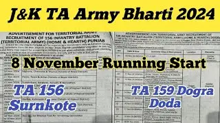 Good News 🥳 J&K TA Army Bharti 2024 ll Official Notification Out ll TA 156 Surnkote & 159 Dogra Doda
