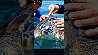Remove barnacles from the backs of sea turtles  #barnacles  #turtle