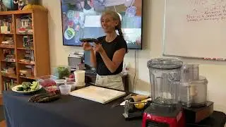 Spaghetti with marinara and 'parmesan' and plantain/raspberry dessert - live lecture at TNH 8 28 25