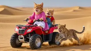 Ginger Kitten and Mama Cat Rescue Injured Wild Leopard in Desert Adventure! 🐱💪🐯