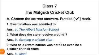 the malgudi cricket club question answer class 7 with exercise solution of new image english reader