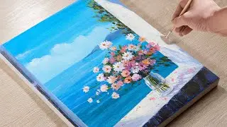 How to Paint Blooming Flowers by the Window | 🎨 Acrylic Painting Step by Step