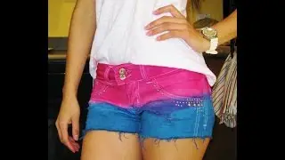 Faça você mesma um short Ombré azul e rosa by Customização & Cia