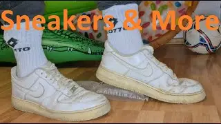 White used Nike Air Force 1 shoes stomp plastic bubble wrap ASMR Sound