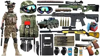 Special Forces military toy gun set unboxing, AWM sniper rifle, AKS-74U automatic rifle, Colt M1991