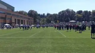 Seattle Seahawks QB Russell Wilson throws passes during training camp