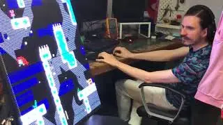 Phil from Gadgetoid playing Celeste on 128x128 pixel LED matrix!