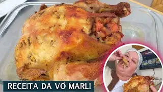 Frango assado inteiro e recheado - Suculento e fácil de fazer...