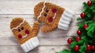 How to Crochet GINGERBREAD Mittens for kids easy crochet tutorial for beginners