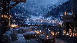 Soft Piano Under Snowy Skies With Fireplace Ambience For Cozy Winter Night Rest
