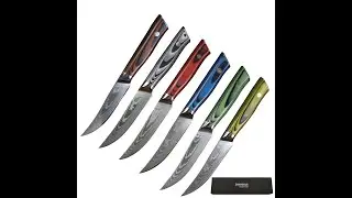 High-quality steak knives, Letcase Steak Knife Set of 6 with colorful handle