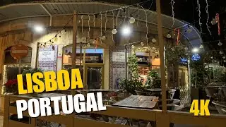 Lisbon Portugal Night Walk - Cobblestone Streets & City Lights
