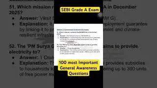 SEBI Grade A Exam General Awareness 100 most important Question