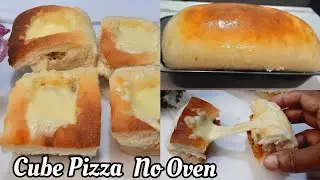 Super Crispy ! Cube Chicken Pizza with Homemade Eggless Bread without Oven | Simple and Delicious