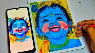 How to Draw Little Krishna with Pencil Colours, Little Krishna Drawing, Step by Step Tutorial 😍