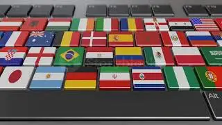 No copyright computer keyboard with buttons in the form of flags of different countries 3d