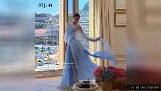 Xijun Elegant Blue Chiffon Evening Dresses Sweetheart Scarf A-Line Long Prom Dresses Pleated Sleevel