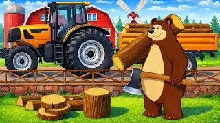 The Bear Farm: Tree Cutting, Lumber Processing & House Building | Real Farm Animation