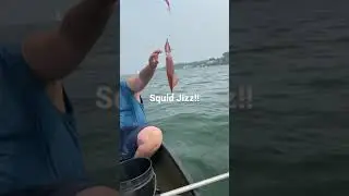 Blasted by squid ink catching a big squid in Salem Ma Harbor on the canoe!