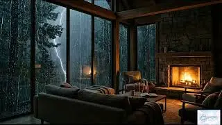 Heavy Rainy Night in a Cozy Cabin | Soft Rain & Occasional Lightning #rain #rainsounds #asmrrain 