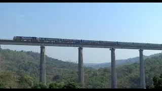 Trains On Tallest Bridge : Panval Viaduct Konkan Railway : TVC Rajdhani Express + Netravati Express
