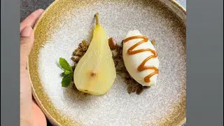 Poached pear with milk ice cream