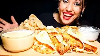 ASMR EATING BUFFALO Chicken & BBQ Chicken Quesadillas | CHEESE SAUCE | MUKBANG | EATING SOUNDS