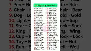 50 Rhyming Word Pairs 👨&zwj;🏫#english #grammar