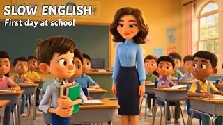 Slow English practice The First day at School slow English for beginners cartoon 1 minutes story wow
