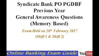 Syndicate Bank PO PGDBF Previous Year General Awareness Questions Memory Based - YT Banking Guide