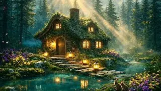 Enchanted Forest Cottage Ambience | Calm Stream, Lantern Glow & Healing Meditation Music
