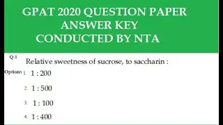 GPAT 2020 Answer key|| Solution and Explanation|| NTA GPAT 2020