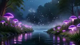 Aesthetic Fantasy Night 🍄✨ Glowing Mushroom River Relaxing Ambience