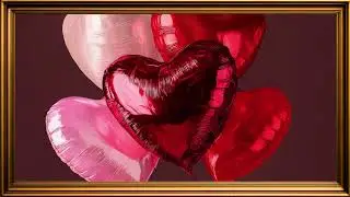 Romantic Heart Balloons TV Wallpaper | 2-Hour Decorative Background with Gold Frame